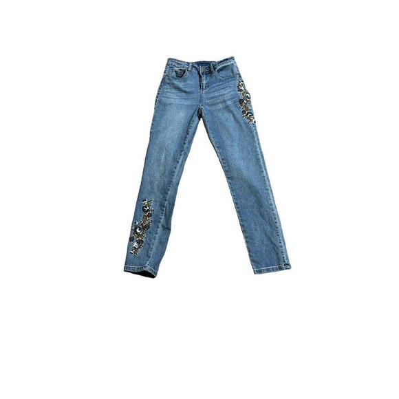 Western Tantrums Blue Denim Jeans Embroidered Floral Sz 4 - Picture 1 of 6